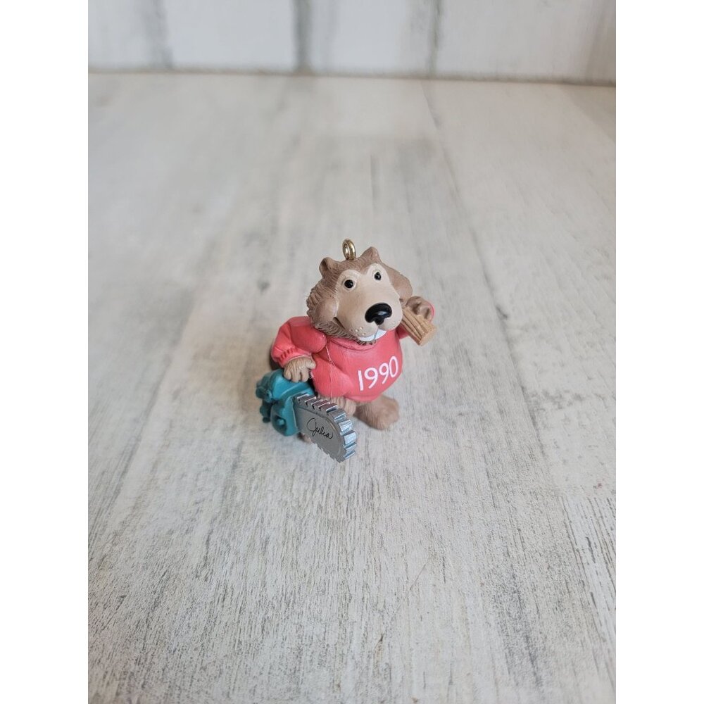 Vintage happy woodcutter AS IS beaver ornament Xmas